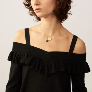 MAJE Marais Flounce Jumper Sweater, Black, 100% Wool, Size 1, NWT!